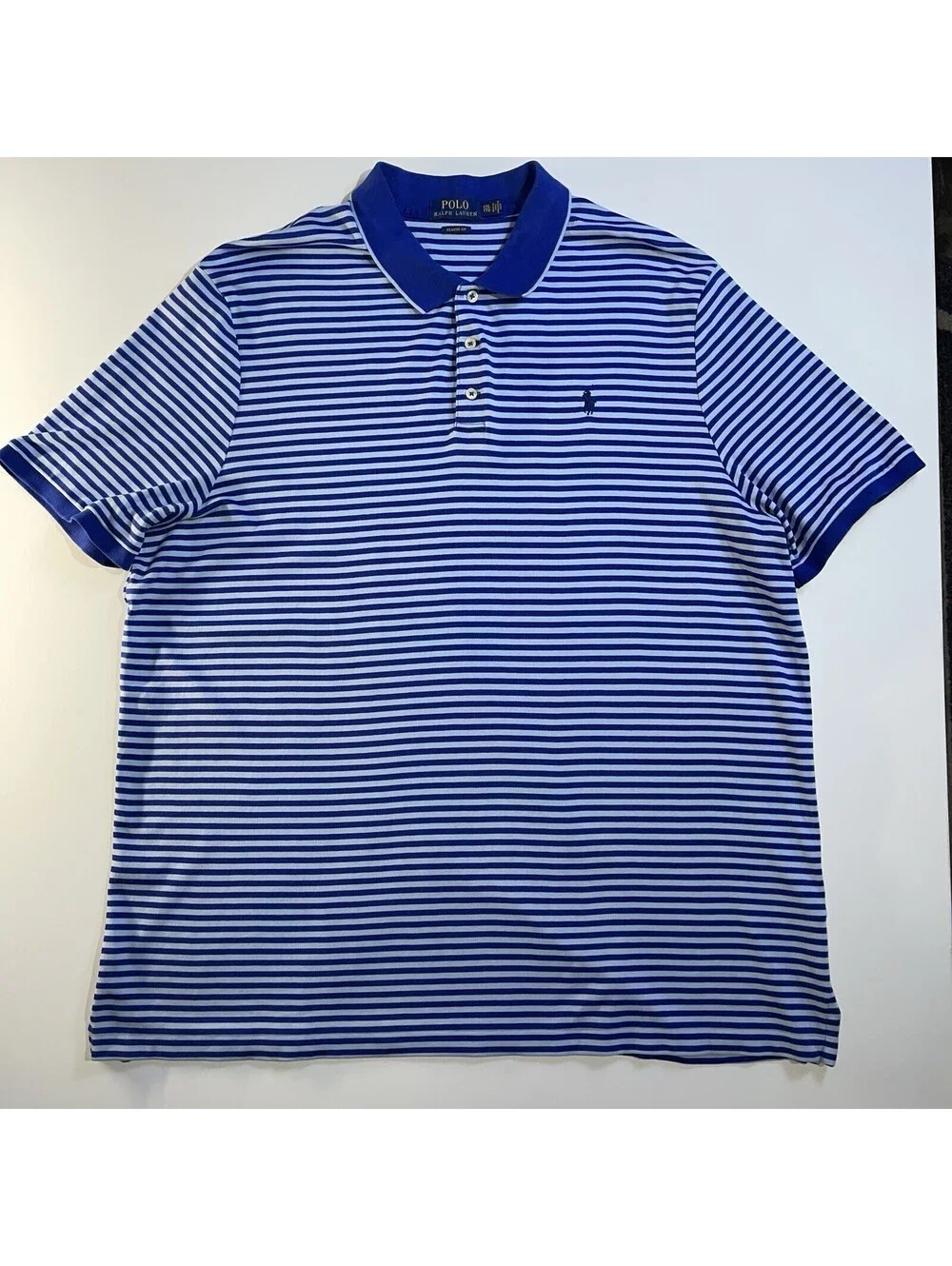Polo Golf Ralph Lauren Classic Fit Blue Striped Navy Pony Mens XXL Preppy